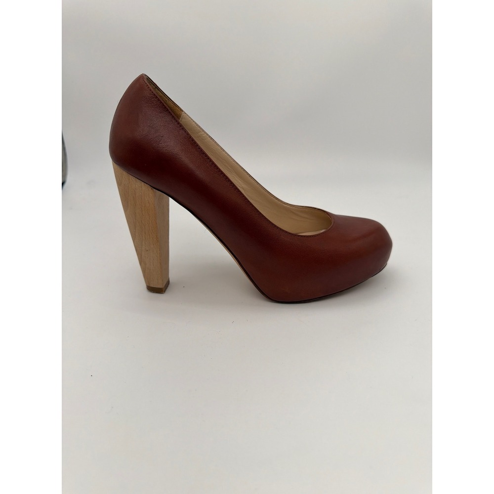 Loeffler Randall Brown Leather Wood Block Heel Platform Pumps Made in Italy 6